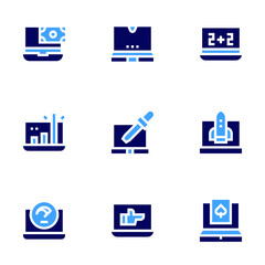 Laptop icon set. Bold style. Duotone colors. laptop, profit, startup, overload, rejected