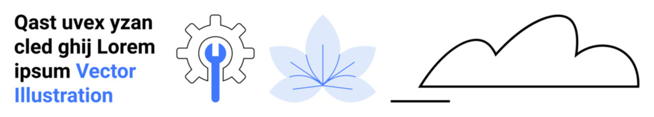 Gear with wrench, floral design, and a solid cloud outline. Ideal for technology, environment, innovation, balance, eco-tech, sustainability simple landing page