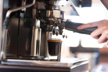 Barista coffee in cafe room.Occupation concept.