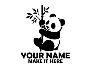 Charming black and white panda cub clinging to a bamboo stalk while playfully reaching for leaves. Cute panda illustration concept, vector panda logo design © Arnis