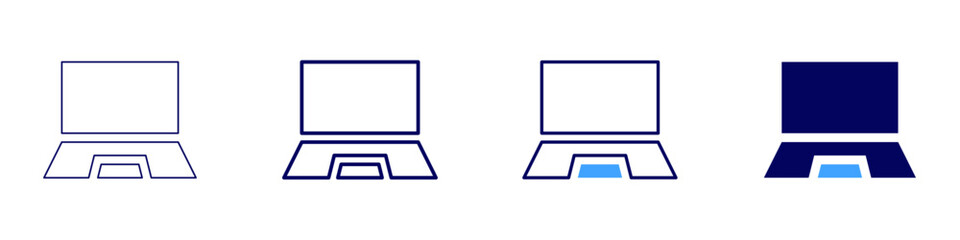 Laptop music icon in 4 different styles. Thin Line, Line, Bold Line, Duotone. Duotone style. Editable stroke