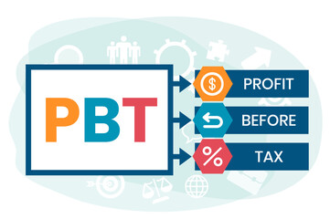 PBT - profit before tax. acronym business concept. vector illustration concept with keywords and icons. lettering illustration with icons for web banner, flyer, landing page, presentation