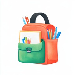 Colorful Backpack Filled with School Supplies and Art Materials in Bright Colors for Educational and Creative Themes