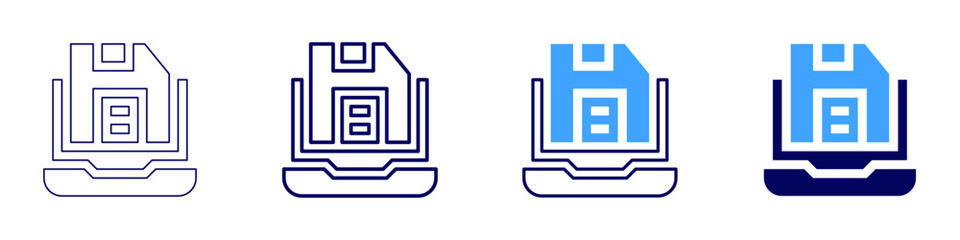 Laptop table icon in 4 different styles. Thin Line, Line, Bold Line, Duotone. Duotone style. Editable stroke