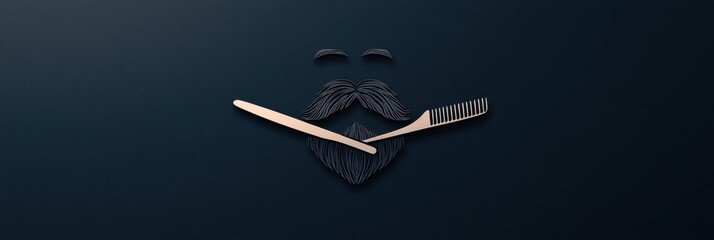 Minimalist beard logo featuring crossed scissors and a comb on a flat dark background, designed for barber businesses and grooming brands