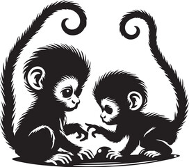 set of isolated monkey hanging on vine - vector illustration, eps