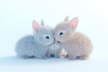 Three adorable baby bunnies huddled together, showcasing their fluffy fur and endearing expressions.