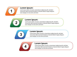 Editable infographic template with 4 numbered steps in colorful banners, ideal for presentations, timelines, workflow charts, and visual business communication