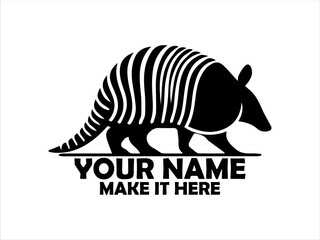 detailed silhouette of a nine-banded armadillo walking with its distinctive segmented shell and long tail. Wildlife illustration concept, armadillo in monochrome design, armadillo logo vector