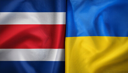 Fototapeta premium コスタリカの国旗とウクライナの国旗。(Costa Rica flag and Ukraine flag.) 