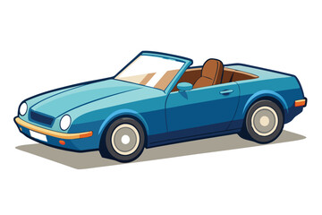 Fototapeta premium Blue Classic Convertible Car Cartoon Illustration Design Element Vector Graphic