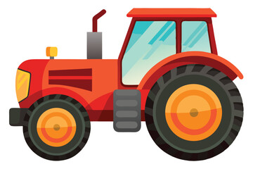 Obraz premium Cartoon Red Tractor Vehicle Farming Agriculture Farm Equipment Illustration Agriculture Machine