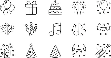 celebration icon set, party line editable icons,