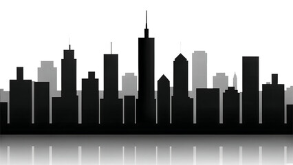 Cityscape silhouette at sunset. Urban skyline illustration.