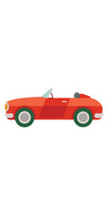 Flat Illustration Of A Vintage Red Convertible Car With Green Wheels