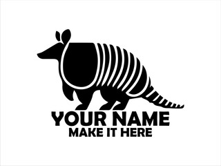 detailed silhouette of a nine-banded armadillo walking with its distinctive segmented shell and long tail. Wildlife illustration concept, armadillo in monochrome design, armadillo logo vector