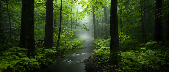 Obraz premium Misty Forest Stream (1)