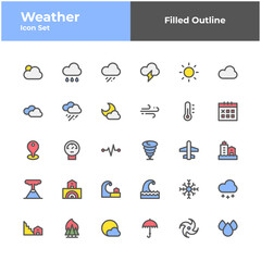 Fototapeta premium weather filled outline icon set. weather color line icon set. 