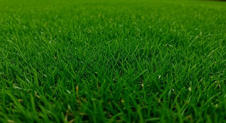 Fototapeta premium Captured with a shallow depth of field, a close-up view of lush green grass with vibrant uniform coverage highlights individual blades and freshness