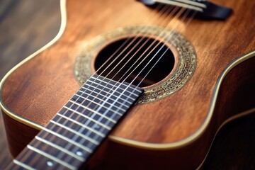 Fototapeta premium Vintage acoustic guitar closeup image
