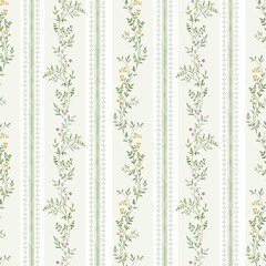 Fashion stylish vertical striped floral pattern with floral motifs. modern plant pattern for fashion, fabric, textile, wallpaper. Vintage striped pattern