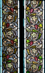 BANGKOK, THAILAND - April 14, 2025 : Colorful stained glass windows in Chapel of Annunciation, Thailand. Concept art painting on stained glass.