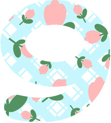 pink flowers and blue background number 9.
