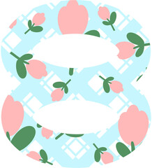 pink flowers and blue background number 8.