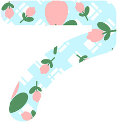 pink flowers and blue background number 7.