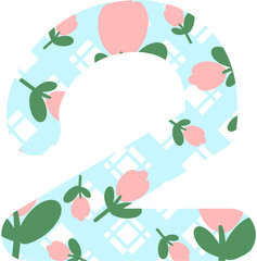 pink flowers and blue background number 2.