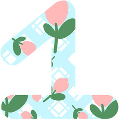 pink flowers and blue background number 1.