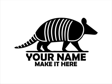 detailed silhouette of a nine-banded armadillo walking with its distinctive segmented shell and long tail. Wildlife illustration concept, armadillo in monochrome design, armadillo logo vector