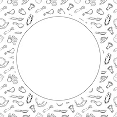 kitchen utensil frame. doodle kitchenware circle frame. kitchen background