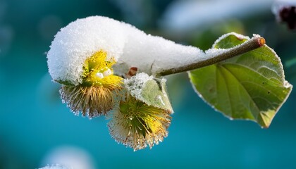 Kiwi tree flowers affected by falling snow and frost warning