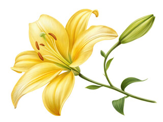 beautiful yellow lily flower blooms gracefully, showcasing its vibrant petals and delicate green leaves, symbolizing elegance and purity