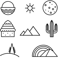 Collection of Simple Line Art Icons Representing Southwestern Themes