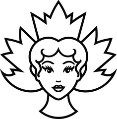 Maple Leaf Woman Icon – Canadian Female Face Vector Illustration with Stylized Hair