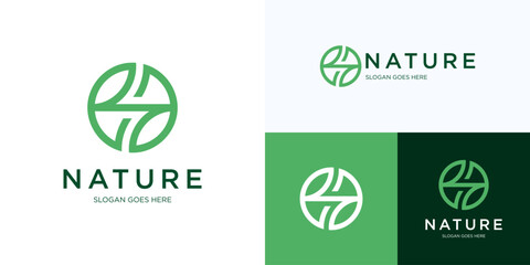 Circle green letter S leaf for nature vector illustration template, Circular symbol initial S plant with line stylized concept for brand identity business