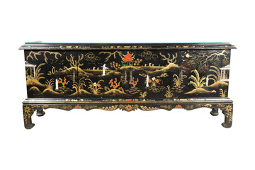 antique jewelry box isolated Chinese Black Coromandel Lacquer Low Cabinet