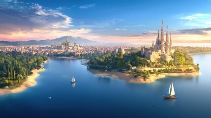 A political map of Spain showing its autonomous communities and major landmarks like the Alhambra and Sagrada Familia.