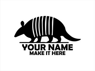detailed silhouette of a nine-banded armadillo walking with its distinctive segmented shell and long tail. Wildlife illustration concept, armadillo in monochrome design, armadillo logo vector
