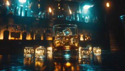Whiskey in a glass with ice