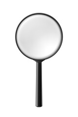 Black plastic magnifying glass isolated. 3D rendering illustration. Transparent PNG image.