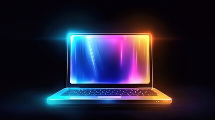 A simple, colorful computer clipart design featuring a laptop with a glowing screen, emphasizing a sleek, tech-savvy aesthetic for web use.