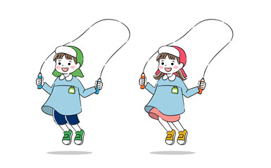 縄跳びをするキッズ イラスト 4C