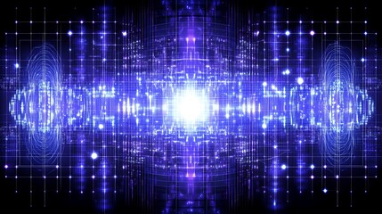 Abstract digital design featuring glowing, symmetrical patterns.
