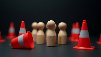 Leadership in Adversity Wooden Figures and Traffic Cones Highlight Resilience and Strategic Navigation in Overcoming Challenges