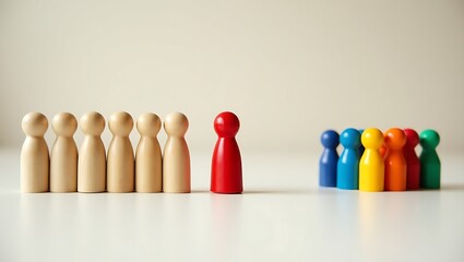 Unity in Diversity Wooden Figures Highlight the Contrast Between Uniformity and Inclusivity in Modern Social Dynamics