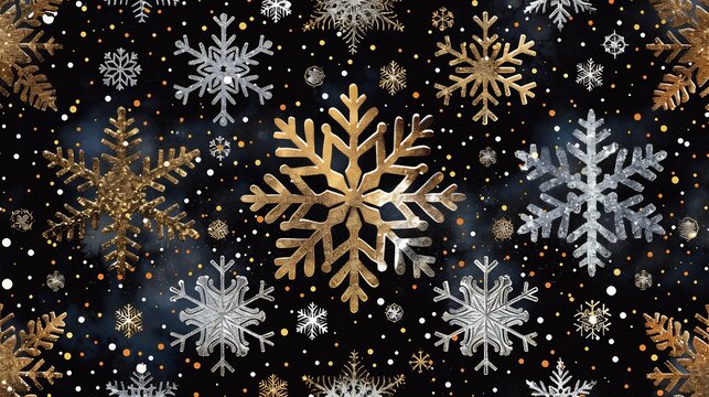 Christmas glitter snowflake pattern silver gold accents festive winter design