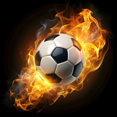 Fototapeta premium soccer ball fire on black background on white background